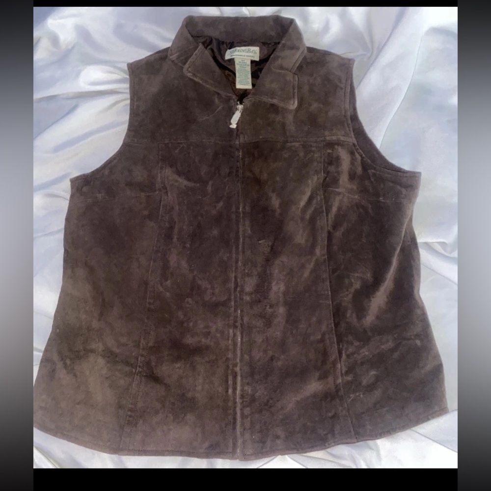 St John’s Bay Washable Suede zip Up Vest Brown 16w